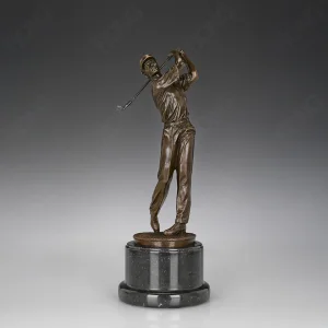 Realistic Bronze Golf Swing Sculpture with Marble Base