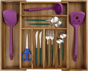 Adjustable Expandable Acacia Wood Cutlery Organizer