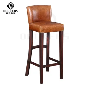 Vintage Solid Wood Barstool with Chic Leather Seat for Saloon