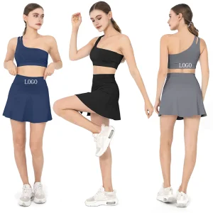 Custom LOGO Tennis Suit Women's High Waist Golf Gym Wear With Removed Bra Workout Sports Short Skirt Tennis Wear