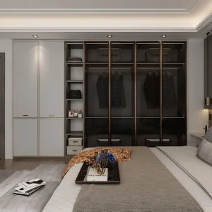 High-End Golden Black Melamine Wood Storage Bedroom Cherry Walk in Closet Armoire Custom Made Wardrobe with Drawers Solid Wood Modern