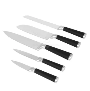 5 PCS Premium Stainless Steel Clad Dimple Ergonomic Chef Kitchen Knife Set