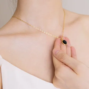 Vintage Art Black Gold Oval Ball Necklace