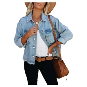 Best Selling Women's Cropped Denim Jacket-Premium Quality Oversized Streetwear Fall Fashion Jacket
