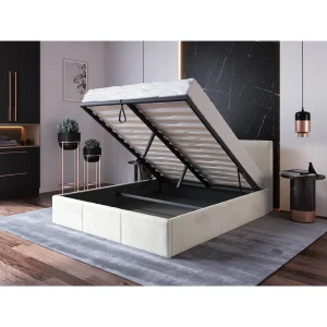Cama de almacenamiento de cuero gris