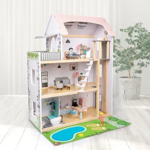 Children Simulation Pretend Wooden Doll House Kids Role Play Toy Three Layer Wooden Villa Baby Educational Wooden Toys