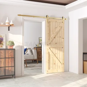 Customizable 5FT to 16FT Carbon Steel+Gold Sliding Indoor Hardware Kit Barn Door Closet Hardware Track System for Single Wooden