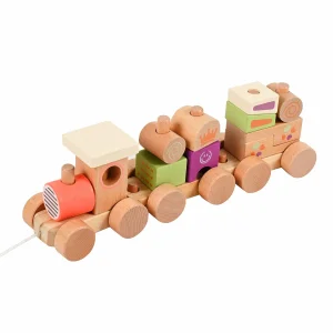 Hot Sale Wooden Toddler Block Pull Along Train Toys for Children and Babies