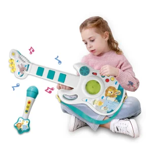 Light Sound Guitar Musical Instrument with Microphone Electronic Guitar Toy for Kids