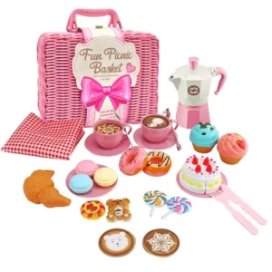 Pretend Play Toy Kitchen Set Kids Portable Pretend Picnic Basket Toy
