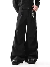 Black Modern Wide-Leg Tailored Commuter Suit Trousers for Men (CFQDNZ-2528)