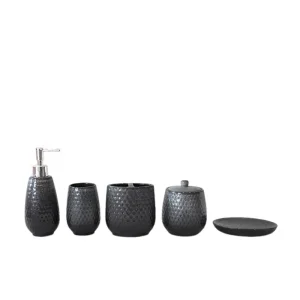 jiashun Matte Black Hammered - Texture Ceramic Bathroom 5 - Piece Set Exporter, Product