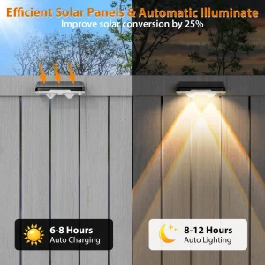 IP65 Waterproof Solar Fence Lights – Dual Pack, Adjustable Light Color for Garden, Porch, Pool Area