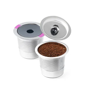 New Design Reusable Refillable Coffee Capsule 304 Stainless Steel Portable K Cups Ground Coffee Pods with Lid Custom Logo
