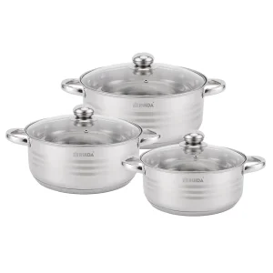Food Grade 6PCS Scale Line Stainless Steel Hollow Handle Casserole Set