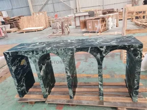 Customized Natural Stone Living Room Furniture Porch Entry Table Luxury Prada Green Marble Foyer Console Table