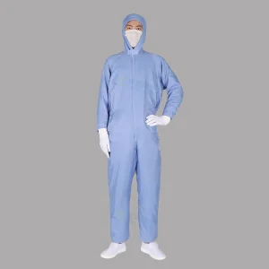 Ropa de trabajo limpia a prueba de polvo azul con cremallera frontal ESD para fábrica farmacéutica