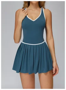 Vestido de Tênis em Duas Peças para Mulheres, Esportes ao Ar Livre, Corrida, Fitness, Saia com Shorts Embutidos, Roupas Ativas, Vestuário Personalizado por Atacado, Roupas Esportivas OEM
