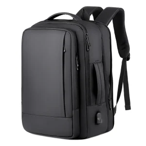 Mochila moderna expansível à prova d'água de grande capacidade com carregamento USB para homens