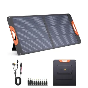 100W Portable Solar Panel, Camping Essentials, 20V ETFE Foldable Solar Panels Charger for Power Station, QC3.0 USB-a &Type-C Output, 23.5% High Efficiency