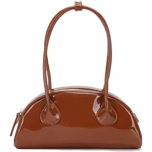China Women's Patent Leather Bowling Bag Small Top Handle Shoulder Bag Manufacturer, Supplier
