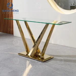 Home Entry Furniture Golden Stainless Steel Mirrored Glass Console Hallway Table