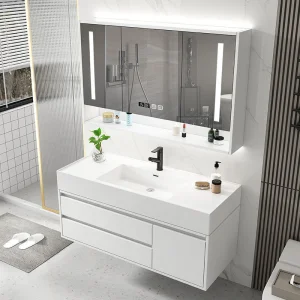 Home Apartment Hotel Luxury Design Ceramic Vanity Basin Modern Vanity Set Bathroom and Kitchen Furniture with LED Smart Mirror
