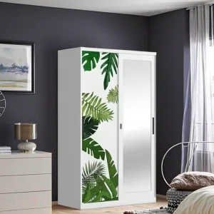 Custom Design Printing Knock Down Iron Cupboard Cloth Storage Bedroom Furniture Metal Mirror Sliding Steel Wardrobe 2 Door