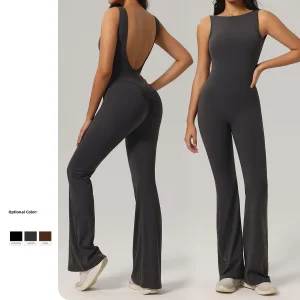 Women's High Quality Sleeveless Backless Fitness Bodysuit Yoga Pilates Workout Jumpsuit With Slight Flared Trousers Yoga Pants