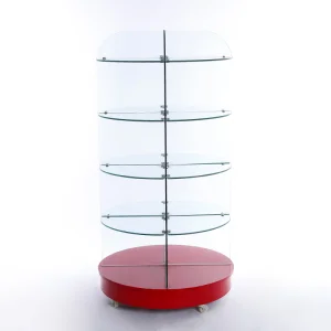 Yiwu Hotter Glass and Metal Cylindrical Supermarket Display Rack with Wheel