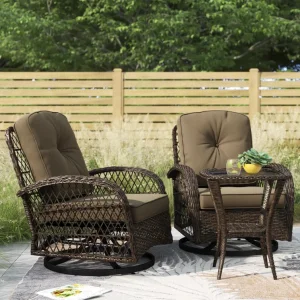 Dwoo Modern Outdoor 3 Piece Set Wicker Swivel Rocking Chairs Terrace Wicker Patio Bistro Furniture Set