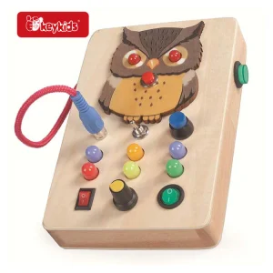 Travel Activity Children Educational Wood LED Busy Board with Switch Autism Toys W12D622