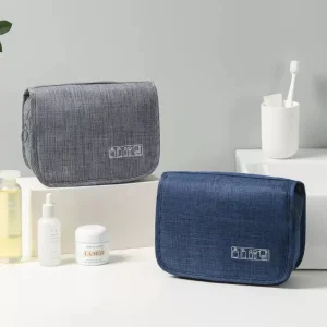 Custom logo Waterproof Ladies Blue Black Grey Frosted Zipper Toiletry Small Travel Wash Toiletries 600D Oxford Cosmetic Bag