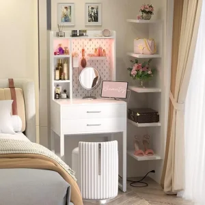 Simple Design Modern Wooden Dressing Table with Drawers and Power Outlet