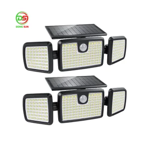 New LED Solar Light Outdoor 3 Head Motion Sensor Wide Angle Lighting Waterproof Remote Control Wall Garden Flood Light