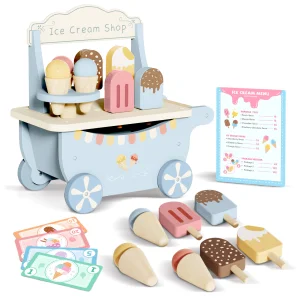 Children Wooden Ice Cream Shop Play to Learn Trolley Role Play Pretend Toy Kids Early Education Wooden Kitchen Toy