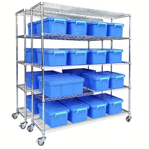 Customized Adjustable Storage Shelves Durable 5 Tier Chrome Plated Wire Mesh Shelves Shelving With Wheels