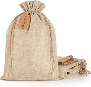 Beige Linen Burlap Bags with Drawstring