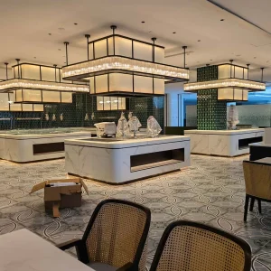 Modern Luxury Oval Shape Bar Counter Modern Restaurant Bar Counter Design Chandelier