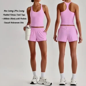 Selección Popular 2 PCS Ropa de Pilates de Más Alta Calidad, Bonito Ropa Deportiva de Pickleball para Mujer, Sujetador de Yoga con Escote de Diamante + Pantalones Cortos de Ejercicio con Bolsillo, Ropa Atlética