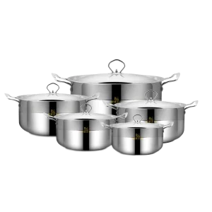 Five Sets Customized Modern Eco-Friendly Multi-specification Stainless Steel Kitchen Soup Pot Set Tableware Kitchen Supplies OEM