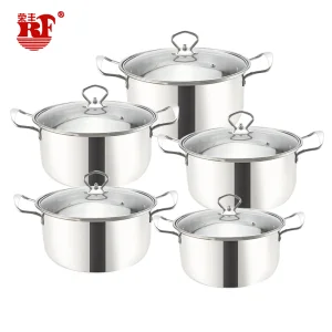 Straight Shape Stainless Steel Pots and Pans Nonstick 5pc Kitchenware Cookware Sets with Glass Lid and Stainless Steel Handles