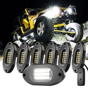 RGB Car Rock Lights Kit 4/6/8/10/12/14 Pods with App &amp; Remote LED Underglow Light IP68 Wheel Well Light for Truck ATV UTV SUV