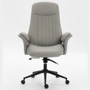 High Back Gray Office Chair Vertical Striped PU Leather Ergonomic Executive Chair Comfortable Soft Padded Adjustable Lifting