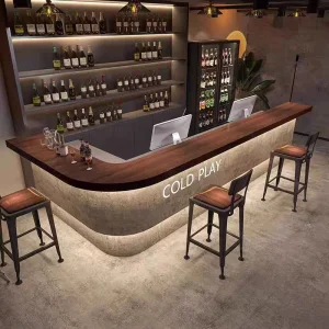 Industrial Style Eco-Friendly Water Resistant Front Desk for Restaurants Coffee Shops Pubs Wood Night Club Bar Counter for Mall