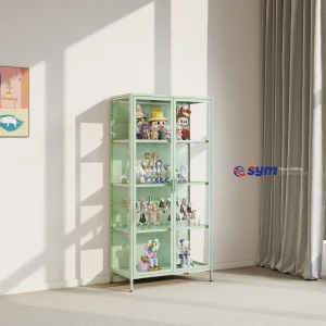 8mm Thick Tempered Glass Display Cabinet, Heavy Duty Metal Frame Action Figure Showcase with High Capacity Shelves