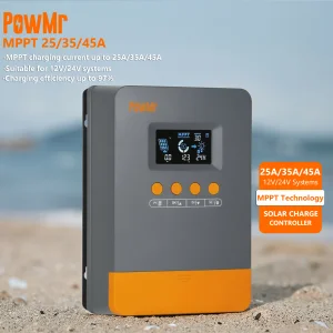 PowMr Best Price 25A 35A 45A Solar MPPT Charge Controller 12V 24V 99% High Efficiency MPPT Charge Controller