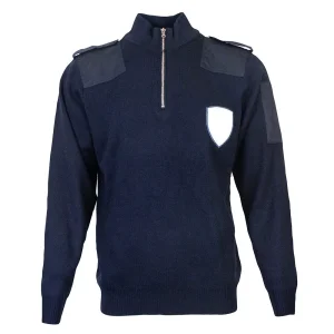 Men's Long Sleeve Half Zip Stand Collar Pullover Knitwear Fleece Lined Thickened Warm Sweater Security Patrol Uniform
