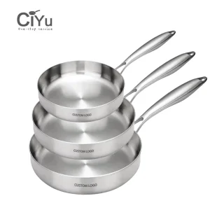 OEM/ODM 20-32cm Hollow Handle Restaurant Chinese Round Deep Non Stick Skillet Triply 304 Stainless Steel Frying Pan No Toxic