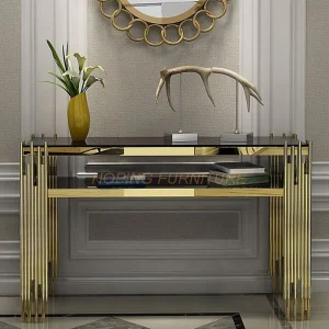 Black Glass Gold Legs Console